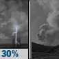 Tonight: A 30 percent chance of showers and thunderstorms before 8pm.  Patchy smoke between 8pm and 1am. Partly cloudy, with a low around 71. South southwest wind 6 to 8 mph, with gusts as high as 18 mph. 