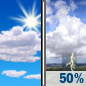 Friday: A 50 percent chance of showers and thunderstorms after 2pm.  Mostly sunny and hot, with a high near 90.