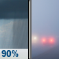 Wednesday: Showers, mainly before 10am.  Patchy fog between noon and 1pm. High near 61. South southeast wind 11 to 17 mph becoming west in the afternoon. Winds could gust as high as 30 mph.  Chance of precipitation is 90%. New precipitation amounts between a tenth and quarter of an inch possible. 