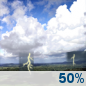 Friday: A chance of showers, with thunderstorms also possible after 8am.  Mostly sunny, with a high near 92. Chance of precipitation is 50%.