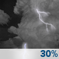 Wednesday Night: A chance of showers and thunderstorms.  Mostly cloudy, with a low around 69. Chance of precipitation is 30%.