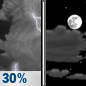 Wednesday Night: A chance of showers and thunderstorms, mainly before 8pm.  Mostly cloudy, with a low around 60. Light northeast wind.  Chance of precipitation is 30%. New precipitation amounts between a tenth and quarter of an inch, except higher amounts possible in thunderstorms. 